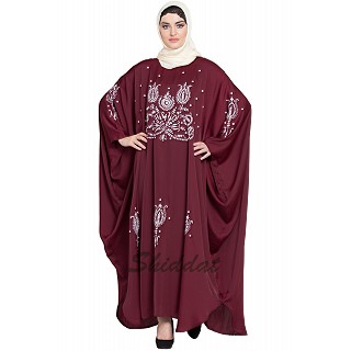Designer Kaftan abaya with embroidery work- Maroon